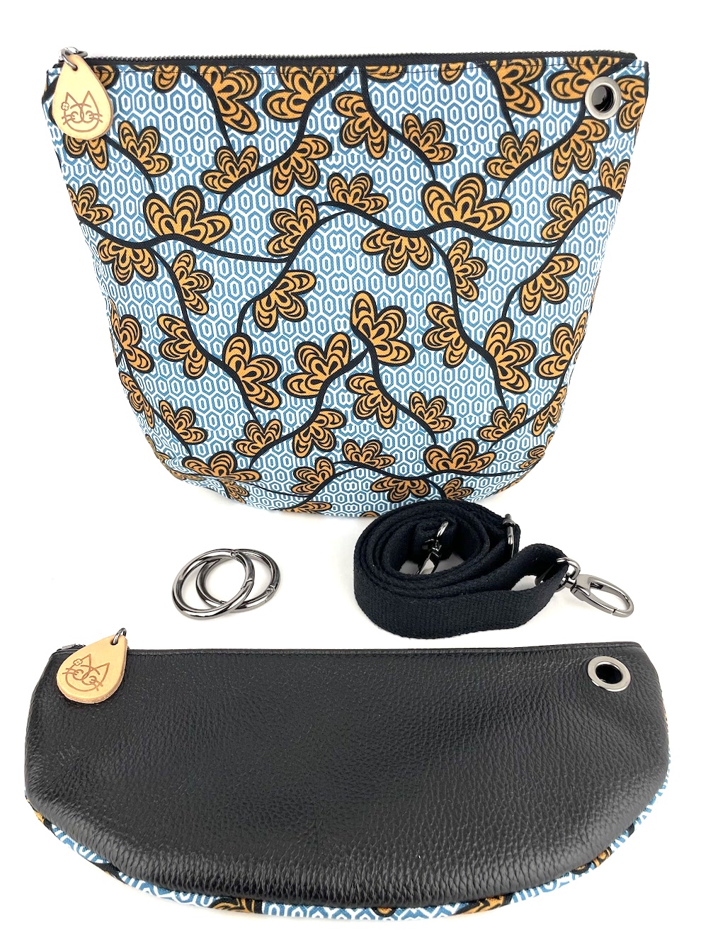 borsa-tracolla-componibile-pelle-nero-cotone-fantasia-fiori-giallo-azzurro-0001