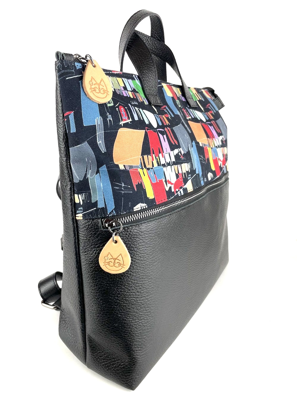 zaino-grande-pelle-nera-cotone-fantasia-napoli-panni-stesi-blu-0002